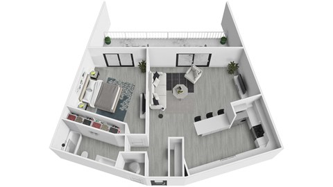 Floor plan for 1 bed, 1 bath, 739 sqft